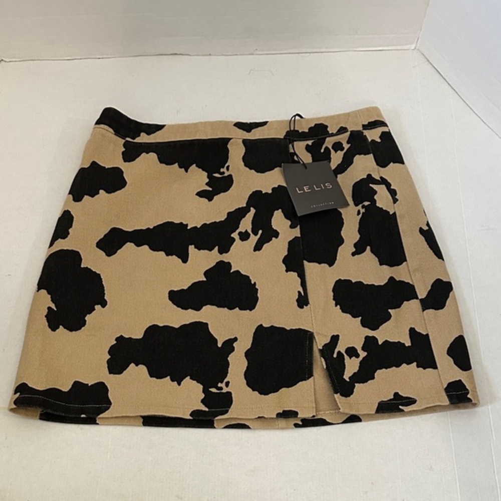 Le Lis Beige and Black Mini Skirt - Cow Print Med